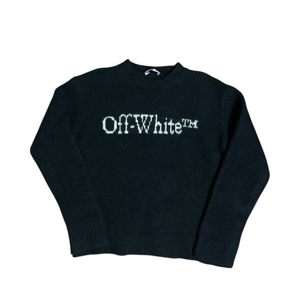 Off-White Women's M Black White Wool Virgil Abloh Crew Pullover Sweater As Is - Picture 1 of 7